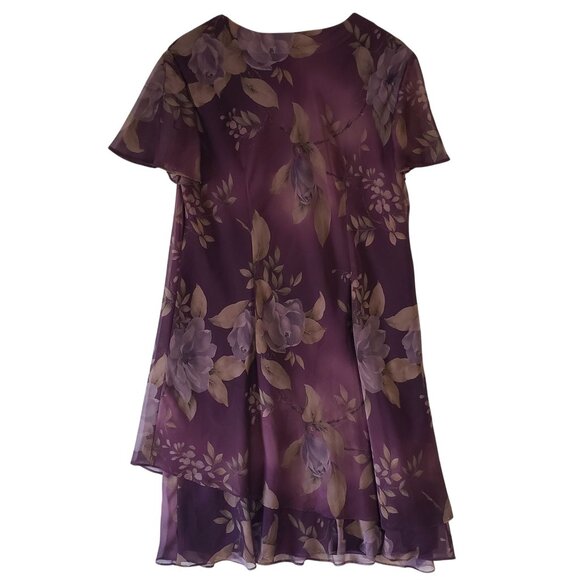 Kathy Roberts Purple Floral Layered Chiffon Dress Size 16 Elegant Evening USA - Picture 2 of 6